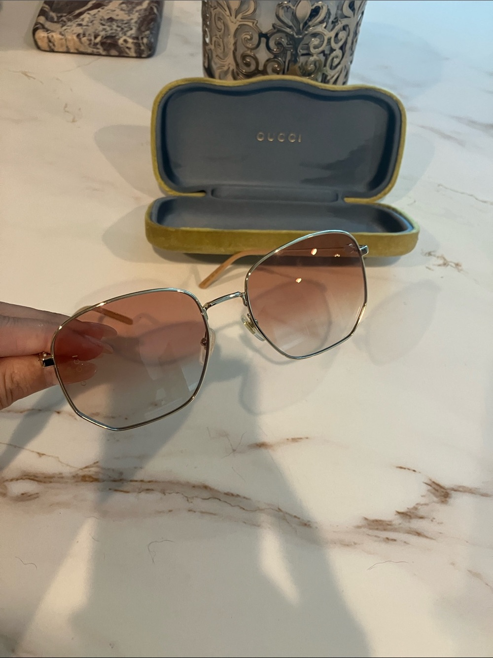 Gucci Gold Metal Sunglasses with Brown Gradient Lenses